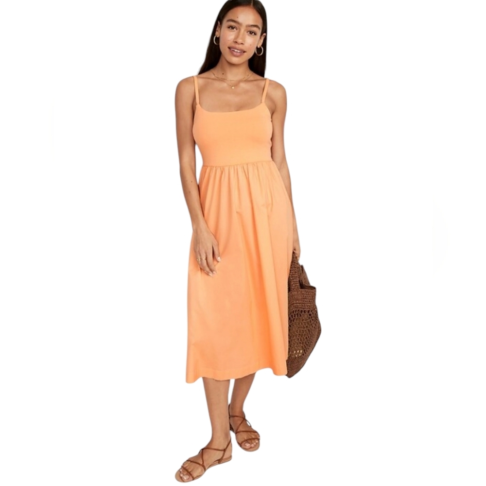 Old Navy Fit & Flare Combination Midi Orange Sunfish Dress NWOT